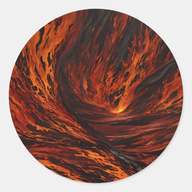 Fiery Flow Volcanic Abstract Classic Round Sticker (Front)