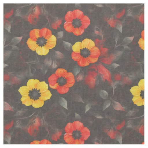 Fiery flowers on a dark background fabric