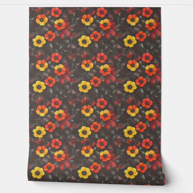 Fiery flowers on a dark background wallpaper  (Unrolling)