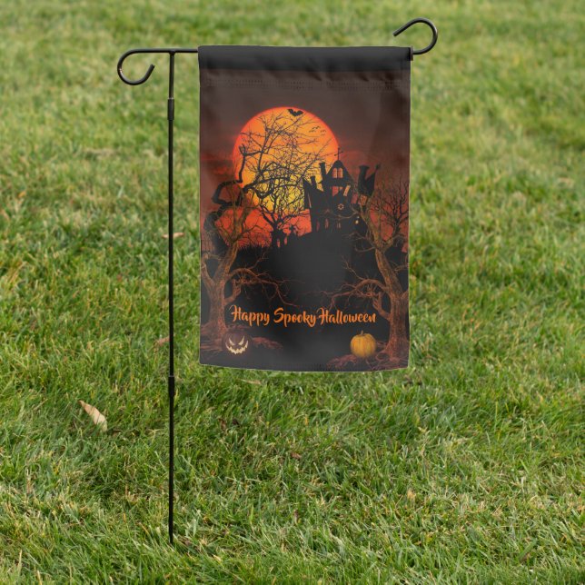 Fiery Full Moon Halloween  Garden Flag (In SItu)
