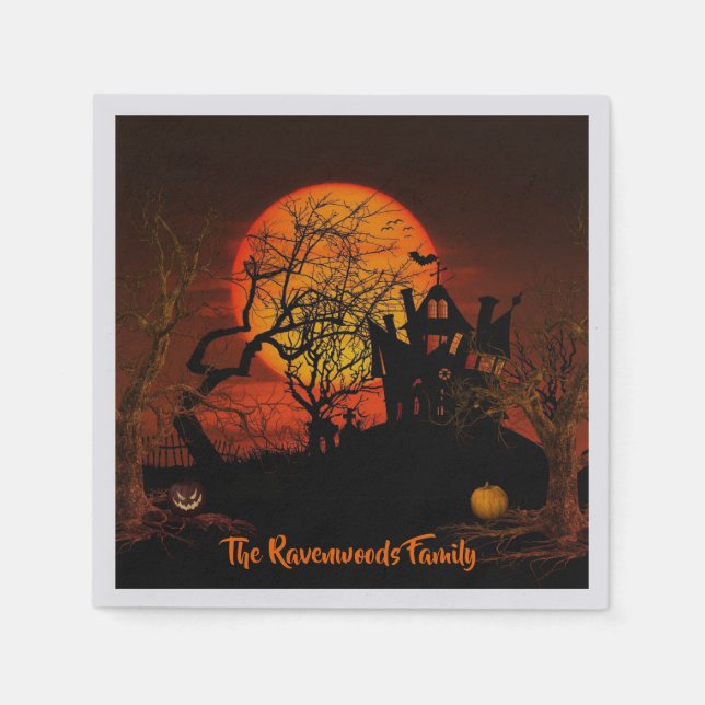 Fiery Full Moon Halloween Napkins (Front)