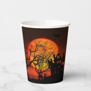 Fiery Full Moon Halloween Paper Cups