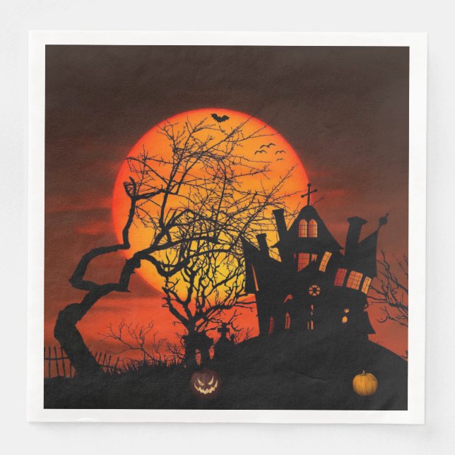 Fiery Full Moon Halloween  Paper Dinner Napkins (Front)