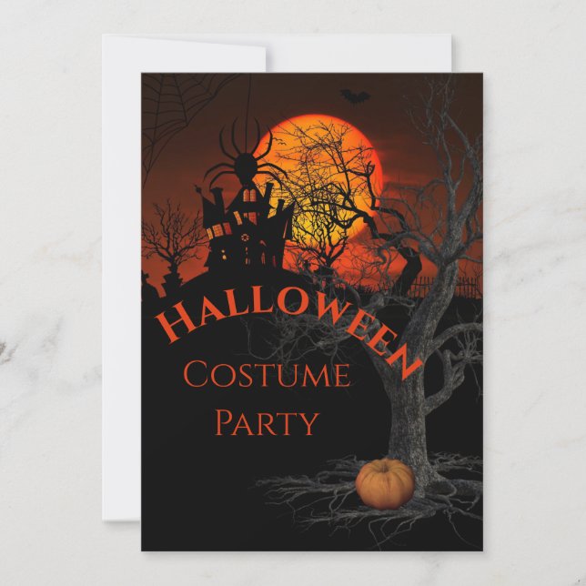 Fiery Full Moon Halloween Party Invitation (Front)