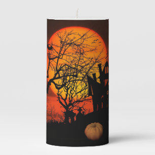 Fiery Full Moon Halloween Pillar Candle
