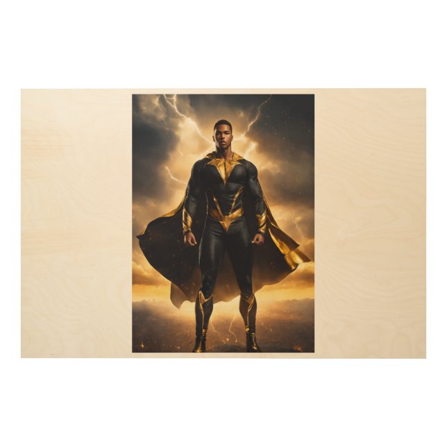 "Fiery Fury: Superhero with Explosive Fire Powers" Wood Wall Art (Front)