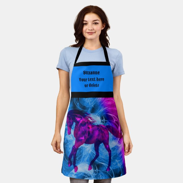 Fiery Galloping Black Horse Personalized Apron (Worn)