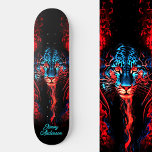 Fiery Glowing Tiger Blue & Red Cool Style Skateboard<br><div class="desc">Roar into the spotlight with our Fiery Glowing Tiger Blue & Red Cool Style skateboard,  where fierce elegance meets electrifying design. 

Personalize the deck with your own text,  and let your ride shine bright. 

This is another 100% Snuggle Hamster Designs.</div>
