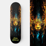 Fiery Glowing Tiger Blue & Yellow Cool Style Skateboard<br><div class="desc">Roar into the spotlight with our Fiery Glowing Tiger Blue & Yellow Cool Style skateboard,  where fierce elegance meets electrifying design. 

Personalize the deck with your own text,  and let your ride shine bright. 

This is another 100% Snuggle Hamster Designs.</div>