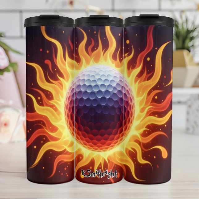Fiery Golf Ball in Flames Thermal Tumbler (Creator Uploaded)