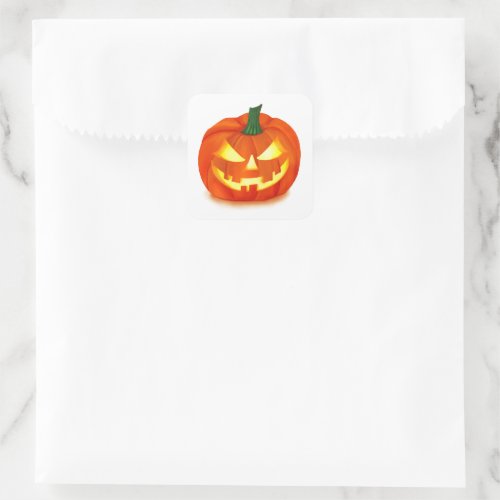Fiery Grin Halloween Jack_O_Lantern Square Sticker