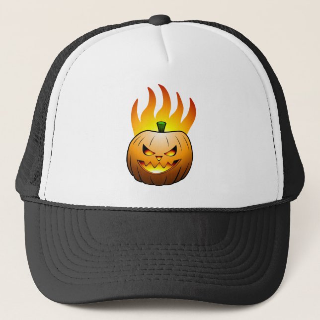 Fiery Halloween Night with Jack O'lantern Trucker Hat (Front)