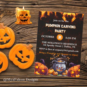 Fiery Halloween Pumpkin Carving Party Invitation