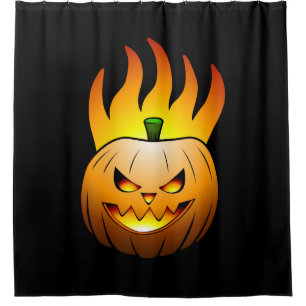 Fiery Halloween Pumpkin Face Shower Curtain