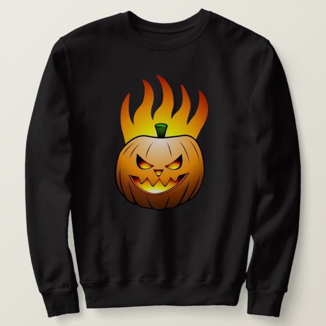 Fiery Halloween Pumpkin Face Sweatshirt (Design Front)