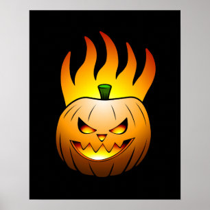 Fiery Halloween Pumpkin Poster