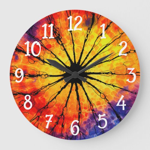 Fiery Halloween Tie Dye Large Clock