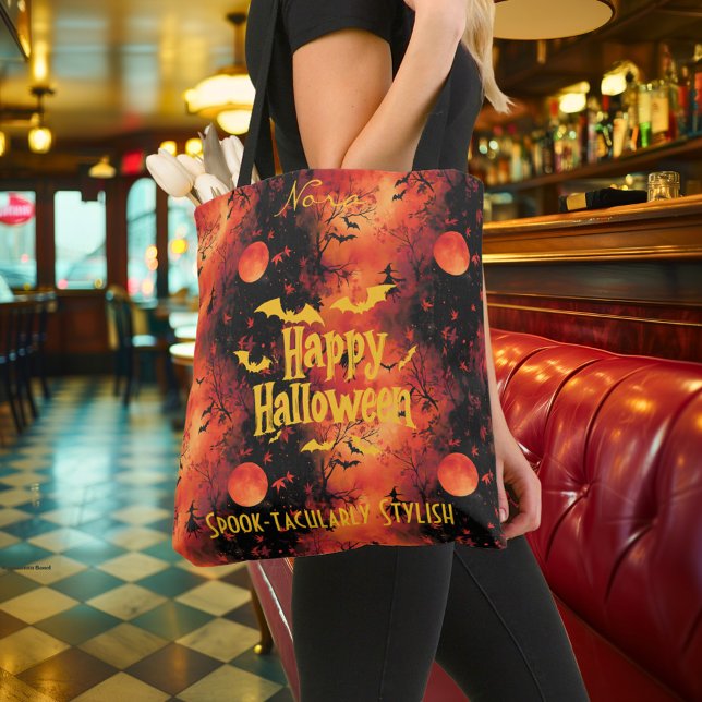 Fiery Halloween with Bats and Spook-Tacular style Tote Bag (Creator Uploaded)