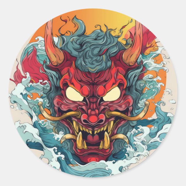 Fiery Hannya Japanese Mask Classic Round Sticker (Front)