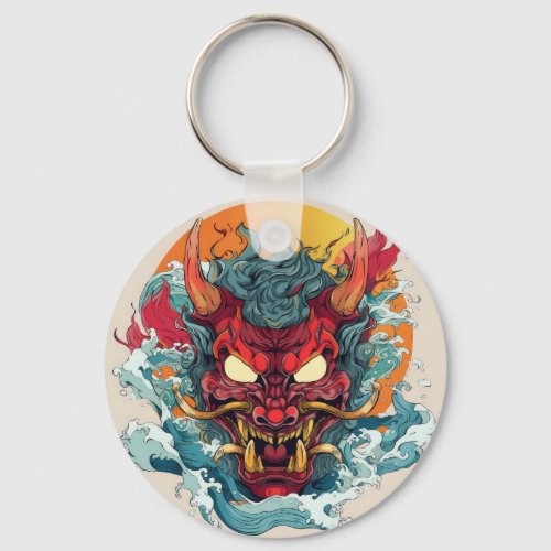 Fiery Hannya Japanese Mask Keychain
