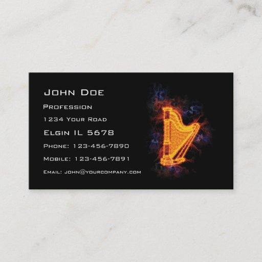 Customizable Fiery Harp Business Card Template