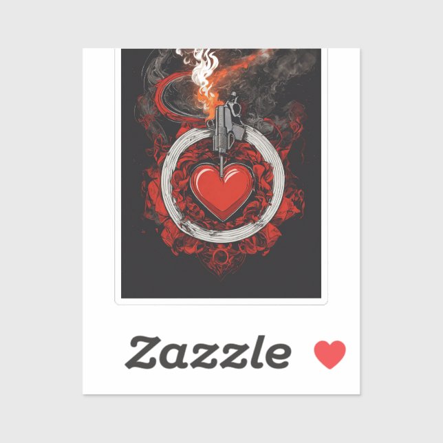 Fiery Heart & Revolver Custom Bookplate Sticker (Sheet)