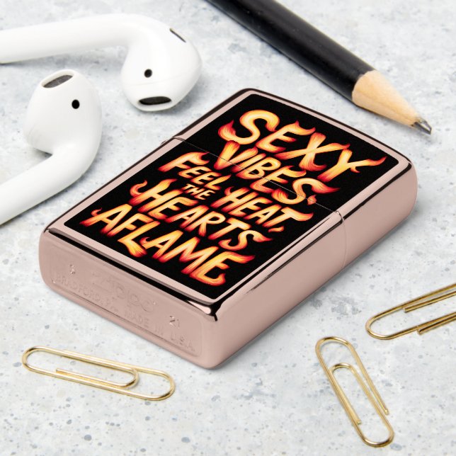 Fiery Hearts Aflame Zippo Lighter (On Table 2)