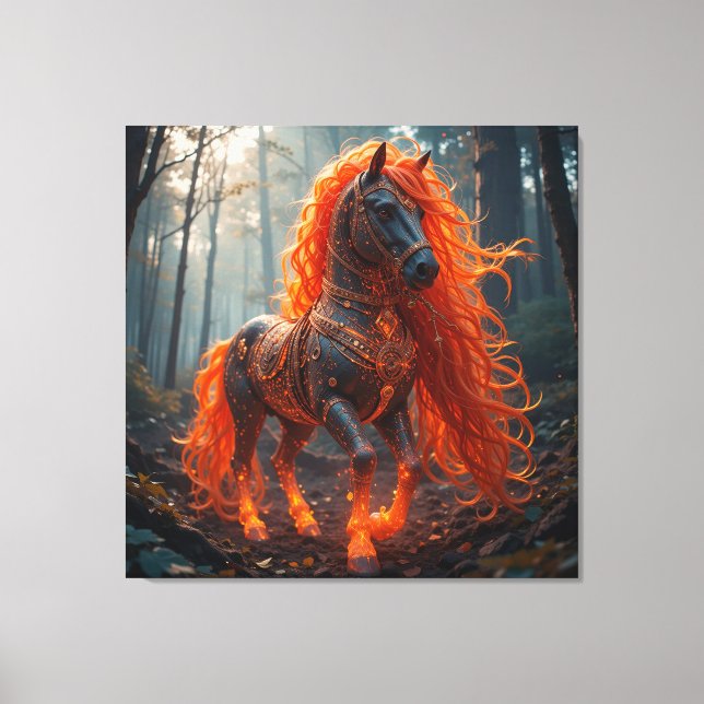 🐴🔥 Fiery Horse Fantasy Red Mane 🌌 Canvas Print (Front)