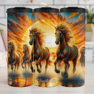 Fiery Horses Water Run Sunset Thermal Tumbler