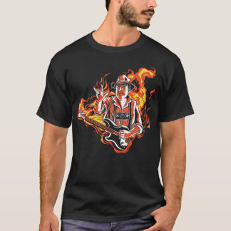 Fiery Lederhosen with Bass Guitar and Flames T-Shirt