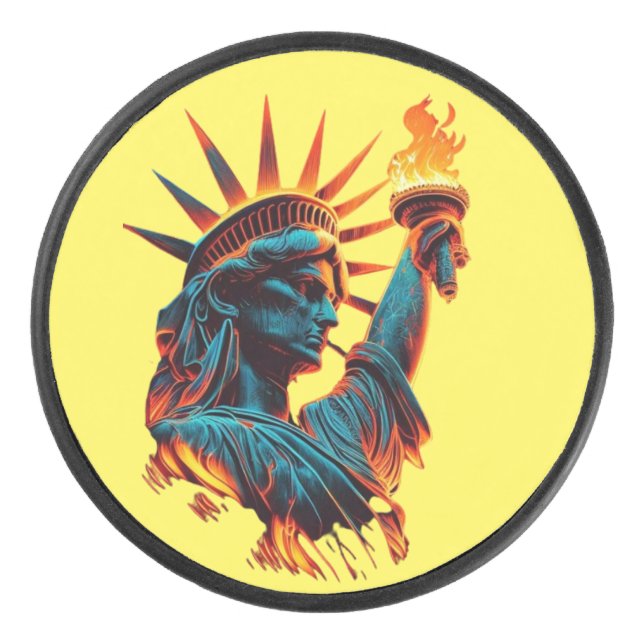 Fiery Liberty Hockey Puck (Front)