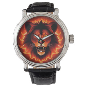 Fiery Lion Face With Glowing Mane Watch