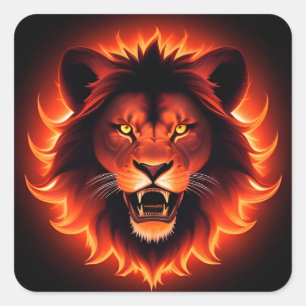 Fiery Lion Glowing Mane Spirit Aesthetic Gift 🔥✨ Square Sticker