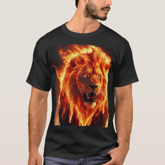 Fiery Lion T-Shirt - Bold Flaming Lion Graphic Tee