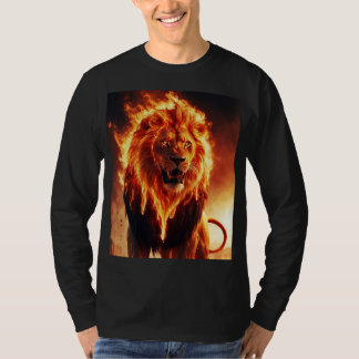 Fiery Lion T-Shirt For Men | Flaming Lion Head Gra
