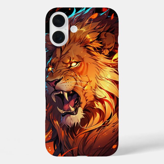 Fiery Lion with Vibrant Mane and Nature Elements Case-Mate iPhone Case (Back)