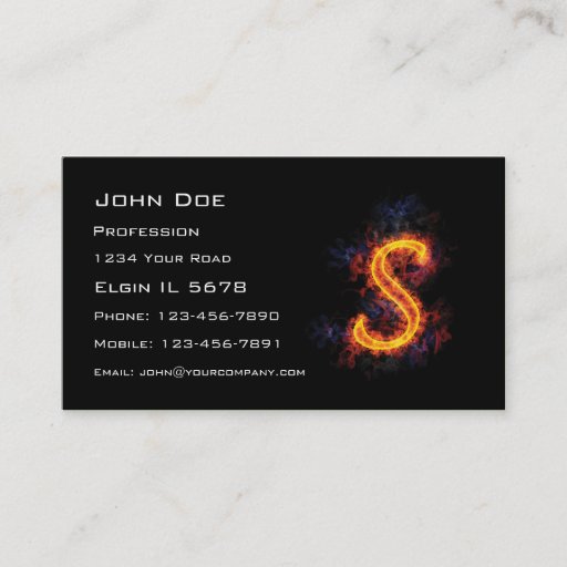 Customizable Fiery Monogram S Business Card Template