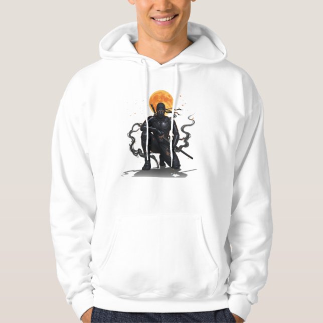 Fiery Moon Ninja Warrior | Epic Samurai-Inspired Hoodie (Front)