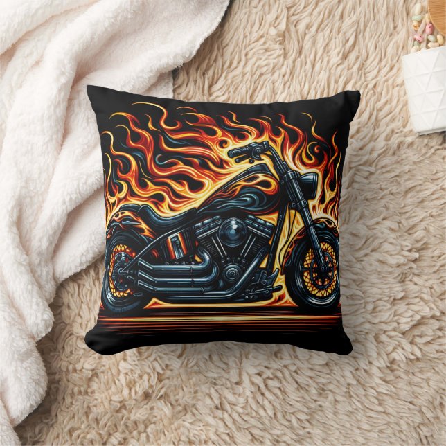 Fiery motorcycle blazing against a dark backdrop throw pillow (Blanket)