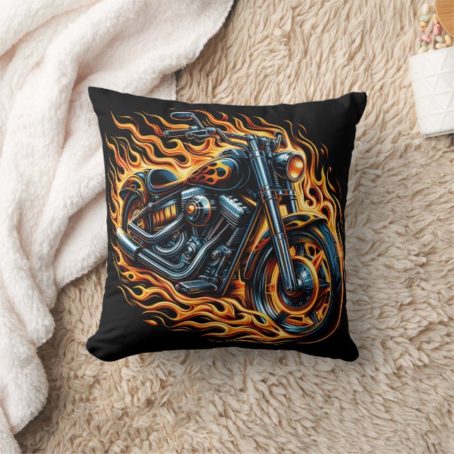 Fiery motorcycle in motion during sunset throw pillow (Blanket)