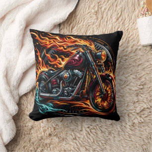 Fiery motorcycle racing down the open road at dusk throw pillow