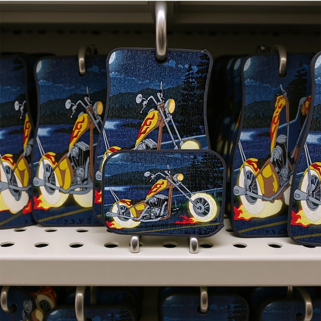 Fiery Motorcycle Rides Under Moon Car Floor Mat (Creator Uploaded)