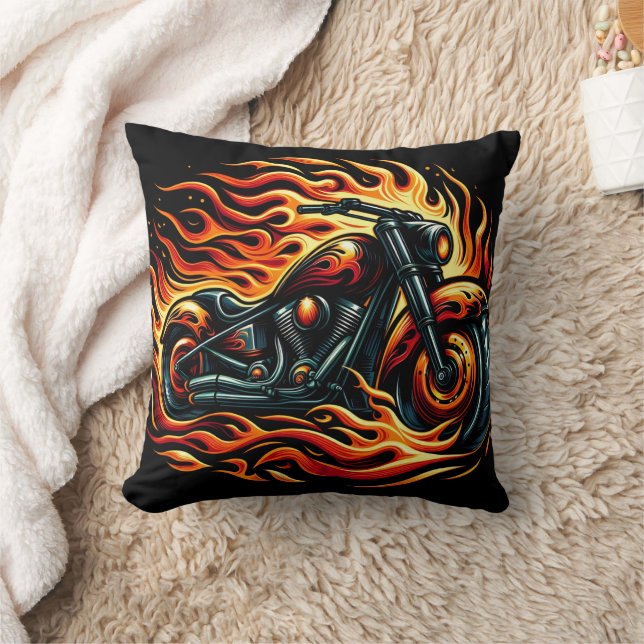 Fiery motorcycle with vibrant flames at dusk throw pillow (Blanket)