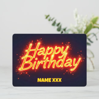 Fiery Neon Happy Birthday Glowing Text Design Card