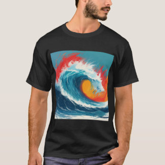 Fiery Ocean Wave Art T-Shirt