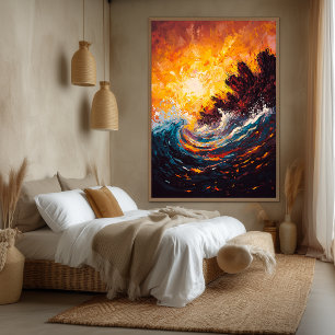 Fiery Ocean Wave Contemporary Expressionist Artwor Canvas Print