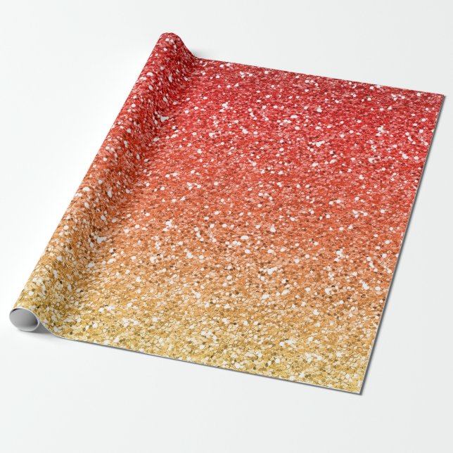 Fiery Ombre with Glitter Effect Wrapping Paper (Unrolled)