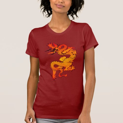 Fiery Orange and Red Dragon Art T_Shirt