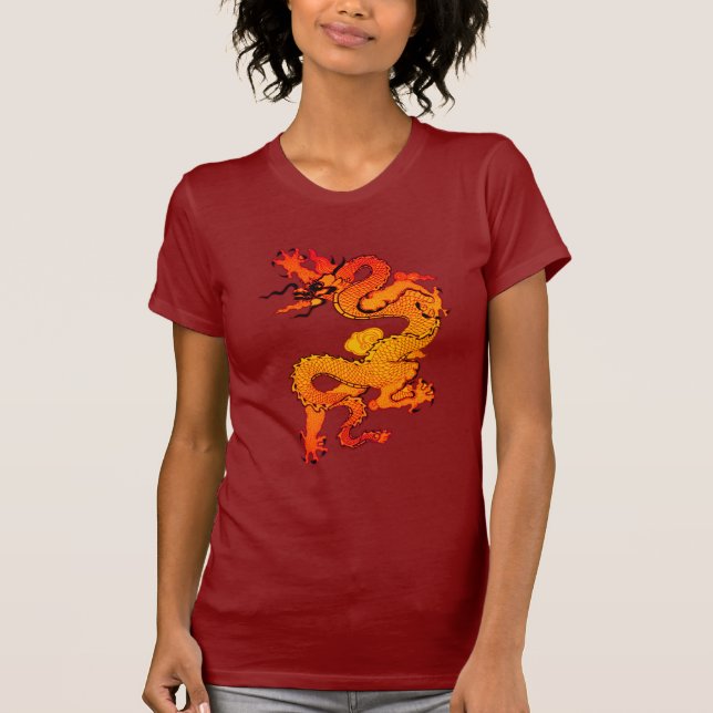 Fiery Orange and Red Dragon Art T-Shirt (Front)