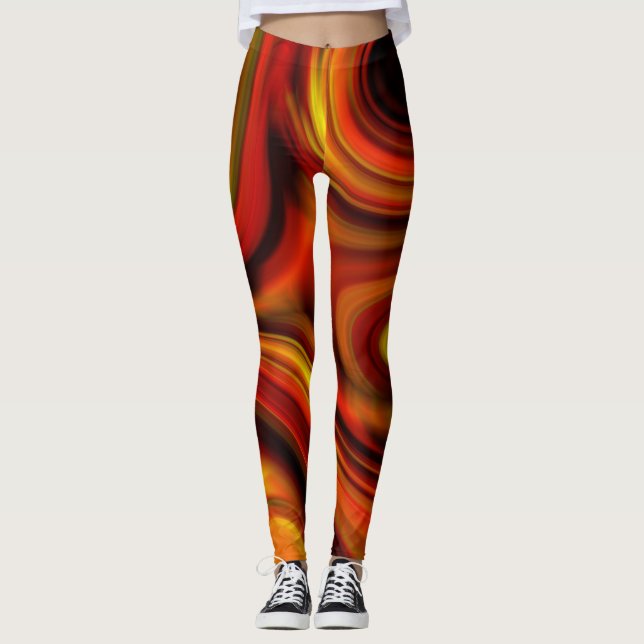 Fiery Orange and Yellow Pattern Leggings (Front)